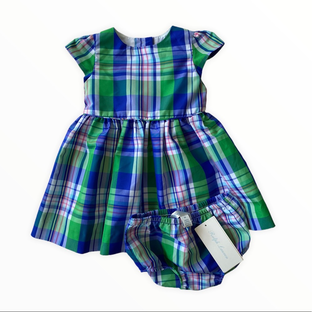 RALPH LAUREN Tafetta Tartan plaid infant dress NWT
